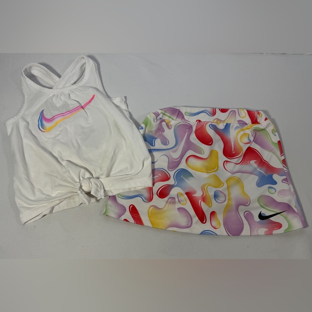 Nike Girls 4T Outfit Set Tank Top & Skort Shorts Skirt Rainbow Swoosh Athletic